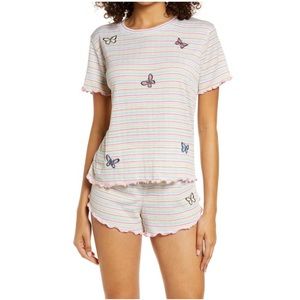 Emerson Road Tee & Shorts Striped Butterfly Pajama Set Medium
